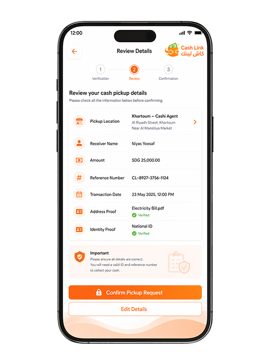Review your Cash Pickup details.